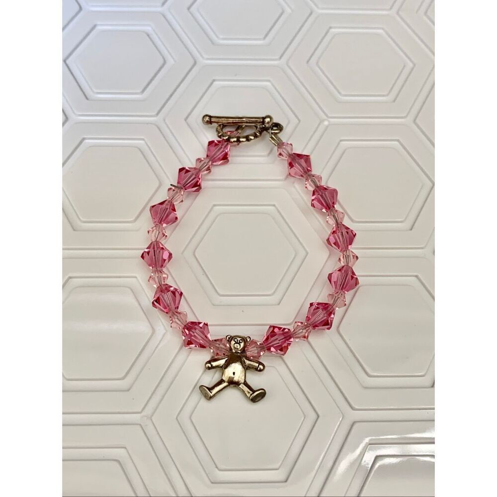 Child’s Bracelet Pink Crystals Teddy Bear Charm #pink bracelet #bear